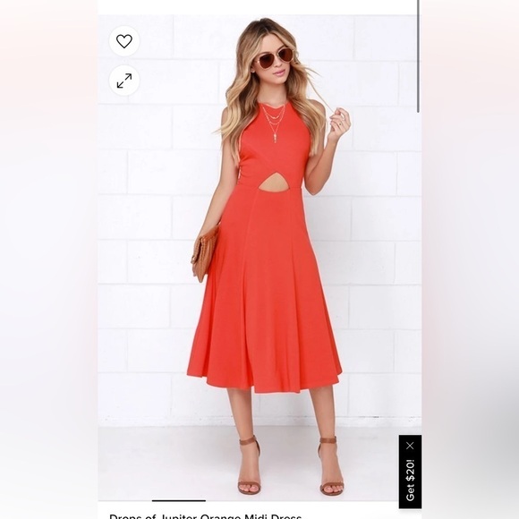 LULU’S Women’s Size Medium Red-Orange High Halter Neck Cut-Out A-Line Midi Dress - Picture 3 of 15